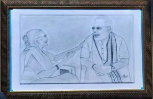 Sketch of Narendra Modi Ji and his mother