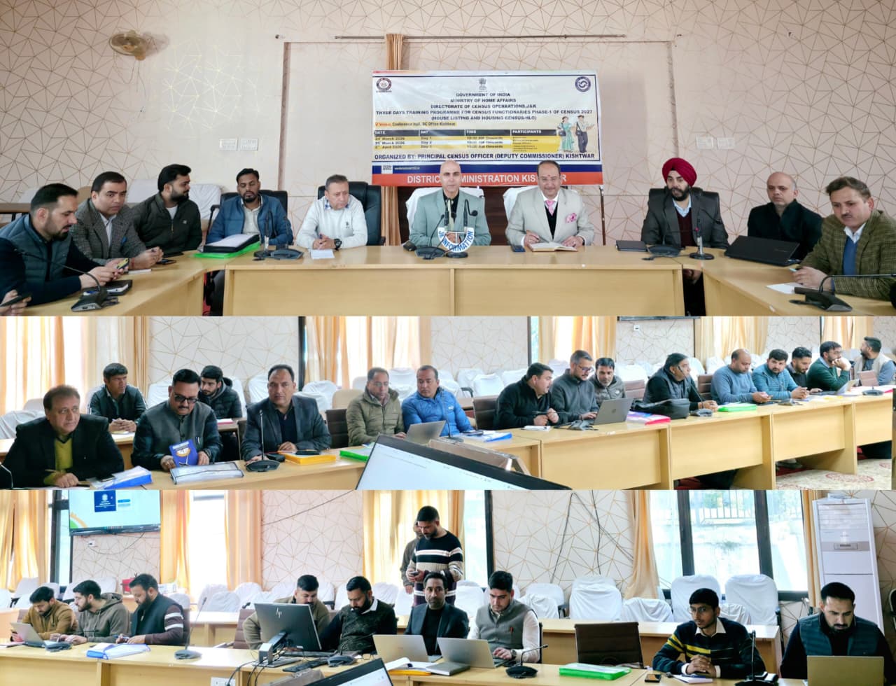 Deputy Commissioner Kishtwar, Sh. Pankaj Kumar Sharma, addressing a hall of census functionaries during the Day 2 Phase-I Census 2027 training program